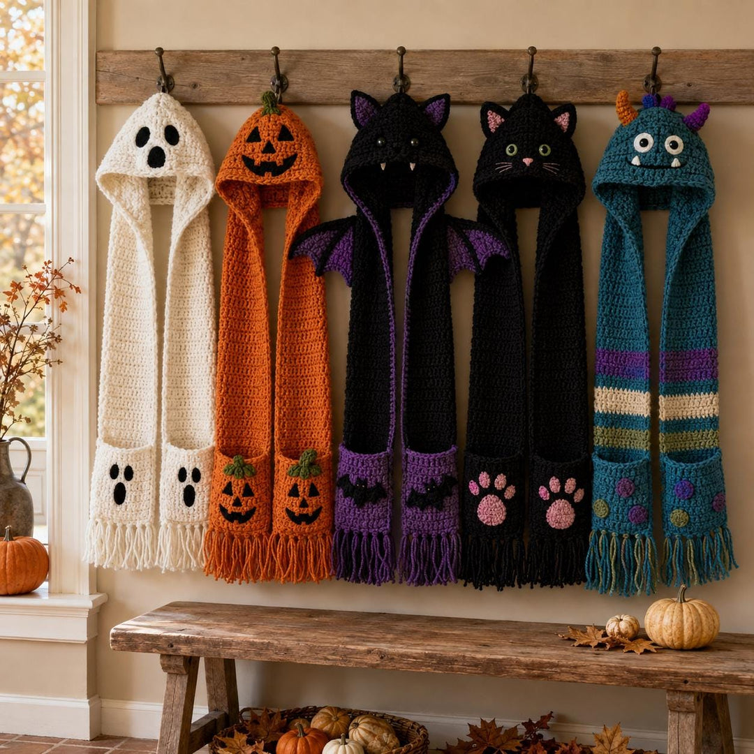5 in 1 Halloween Hooded Scarf Crochet Pattern