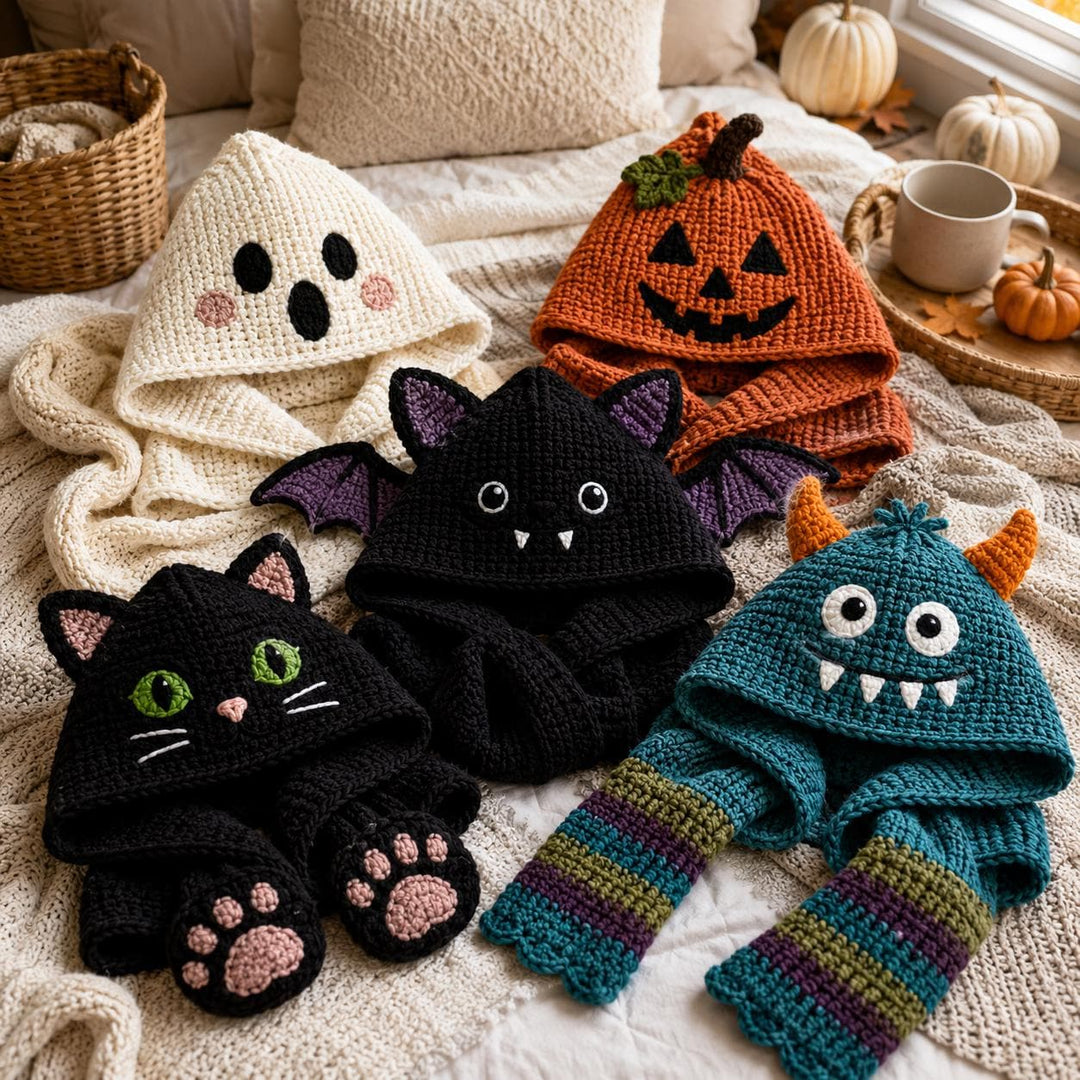 5 in 1 Halloween Hooded Scarf Crochet Pattern
