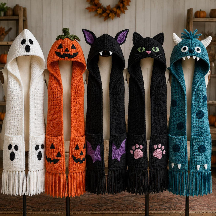 5 in 1 Halloween Hooded Scarf Crochet Pattern