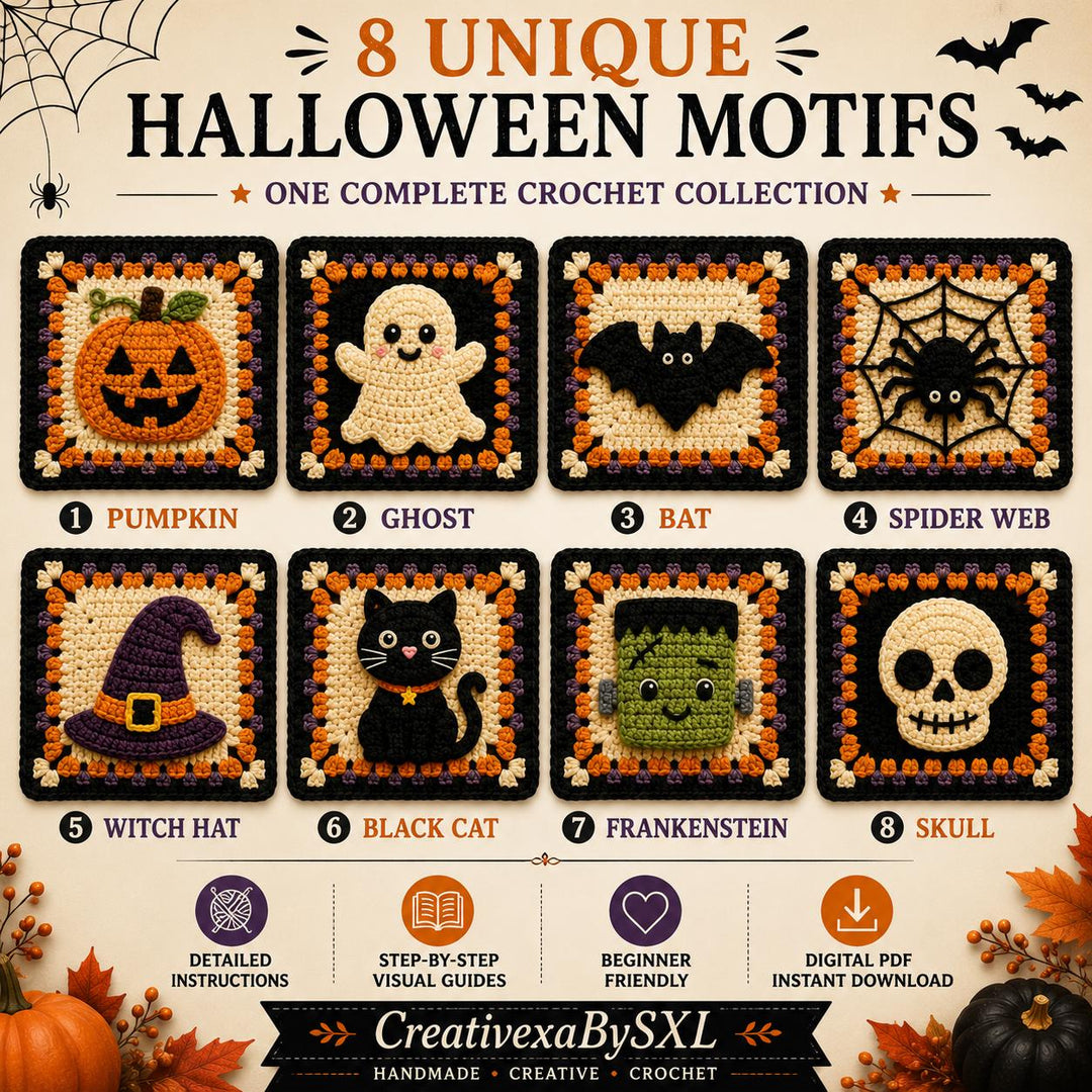 8 in 1 Halloween Granny Square Crochet Pattern