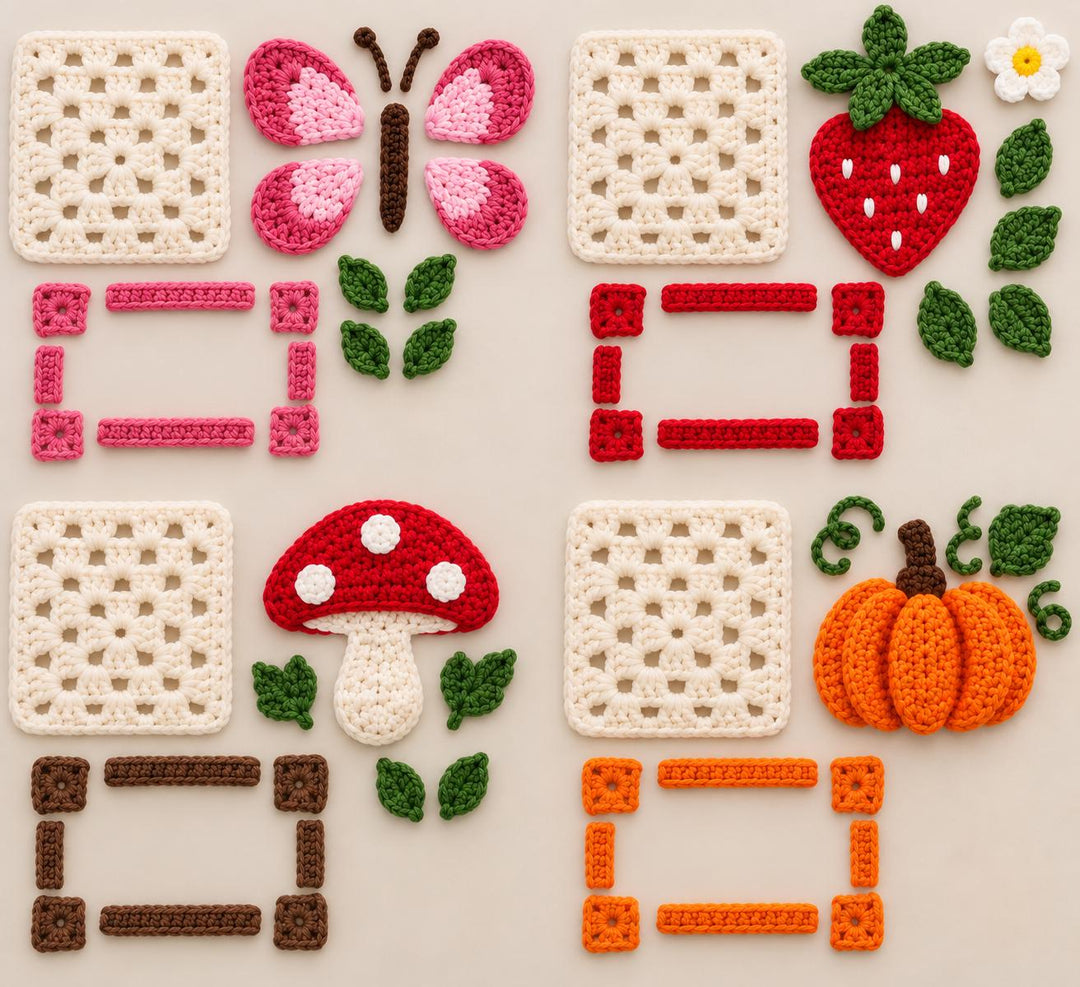 4 in 1 Butterfly Fruit Coaster Granny Square Crochet Pattern