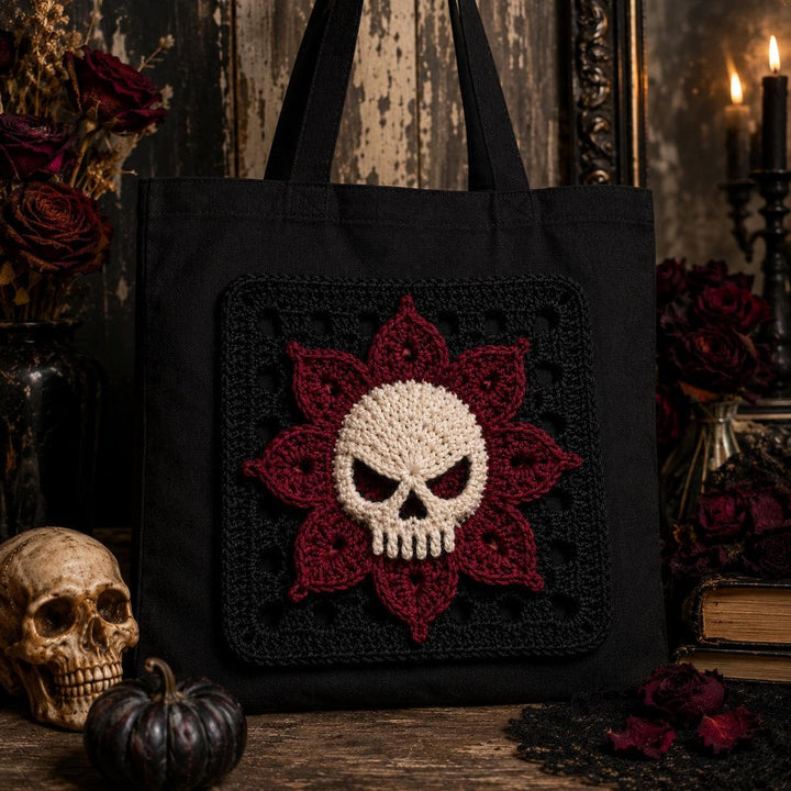 Gothic Skull Flower Granny Square Crochet Pattern