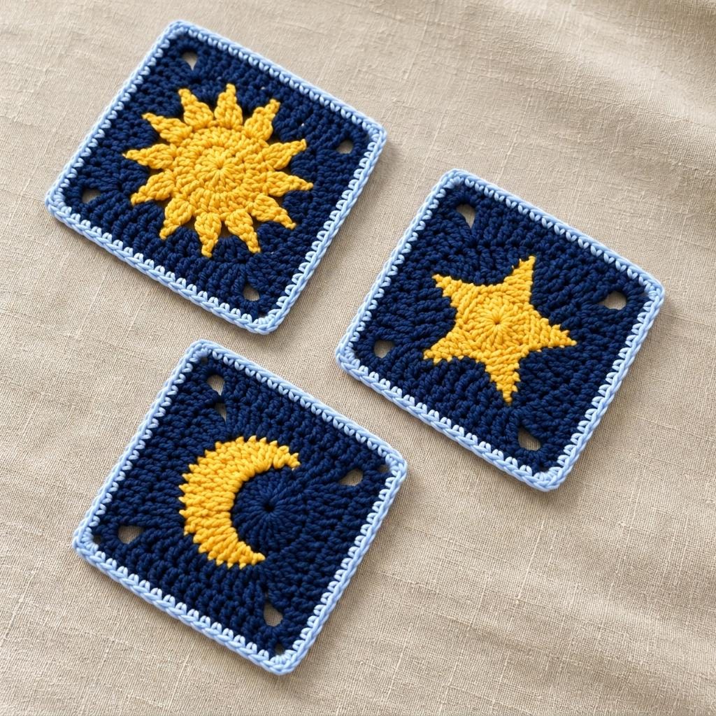 3 in 1 Sun Moon Star Granny Square Crochet Pattern