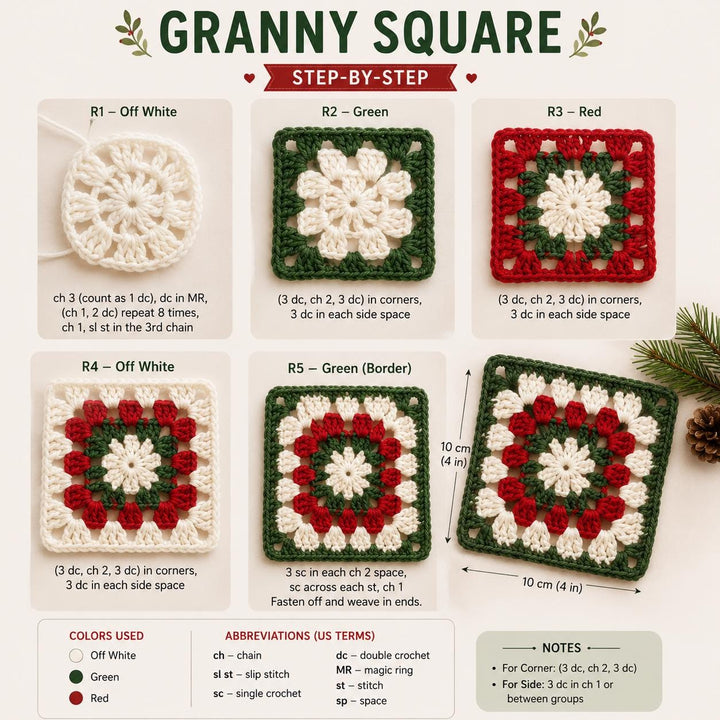Festive Christmas Granny Square Crochet Pattern