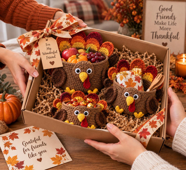 3 In 1 Thanksgiving Turkey Basket Crochet Pattern