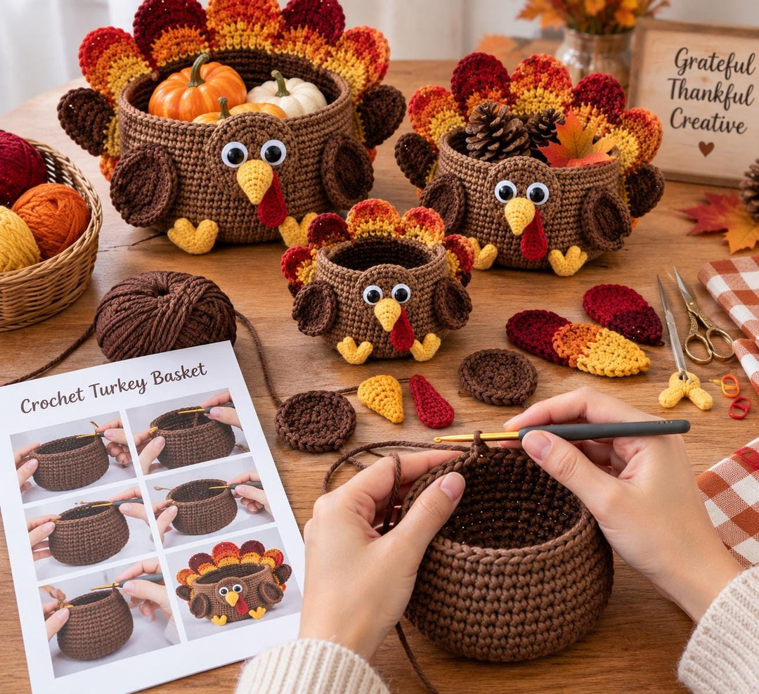 3 In 1 Thanksgiving Turkey Basket Crochet Pattern