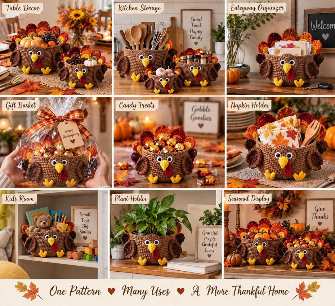 3 In 1 Thanksgiving Turkey Basket Crochet Pattern