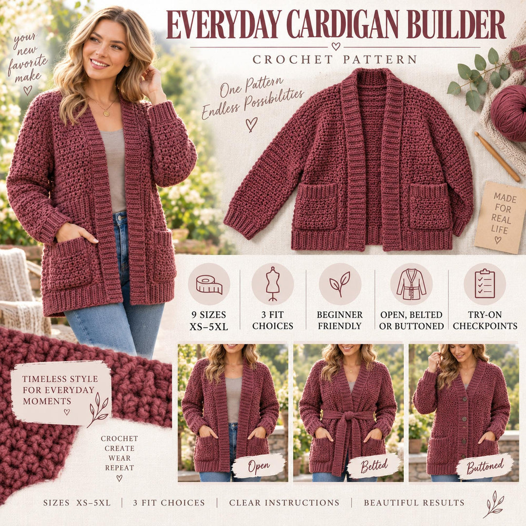 Beginner 36 Style Cardigan Crochet Pattern