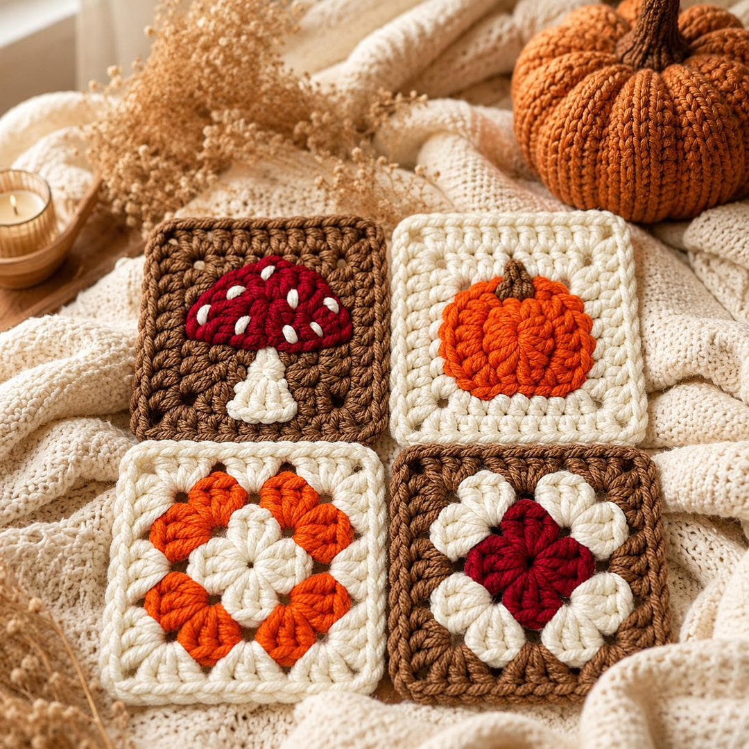 4 in 1 Pumpkin Granny Square Crochet Pattern
