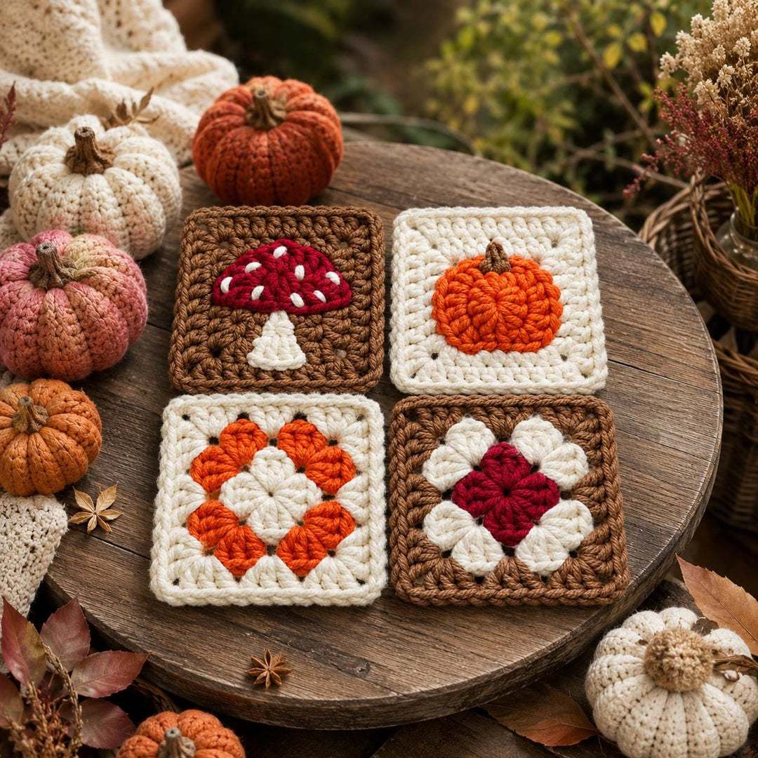 4 in 1 Pumpkin Granny Square Crochet Pattern