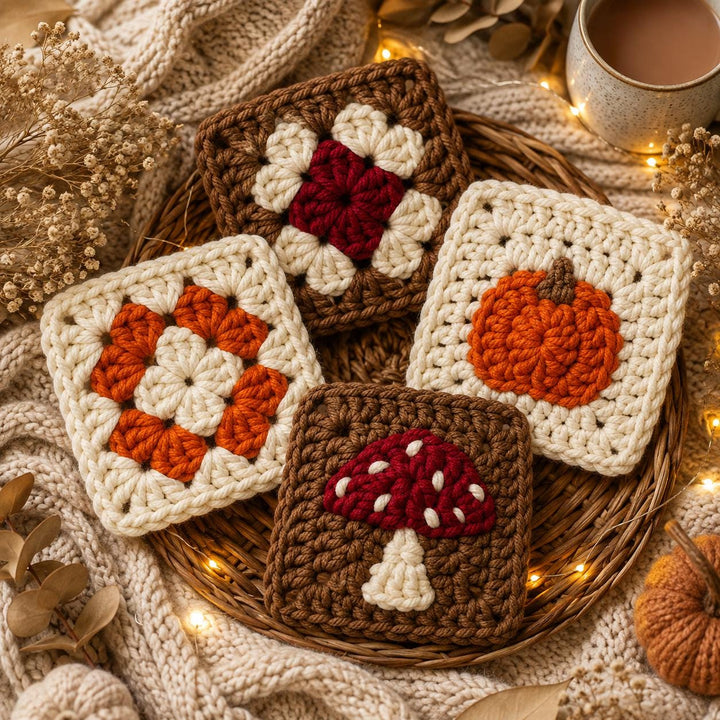 4 in 1 Pumpkin Granny Square Crochet Pattern