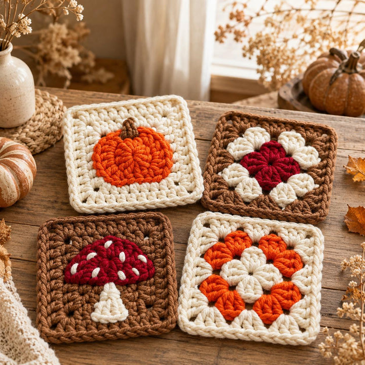 4 in 1 Pumpkin Granny Square Crochet Pattern