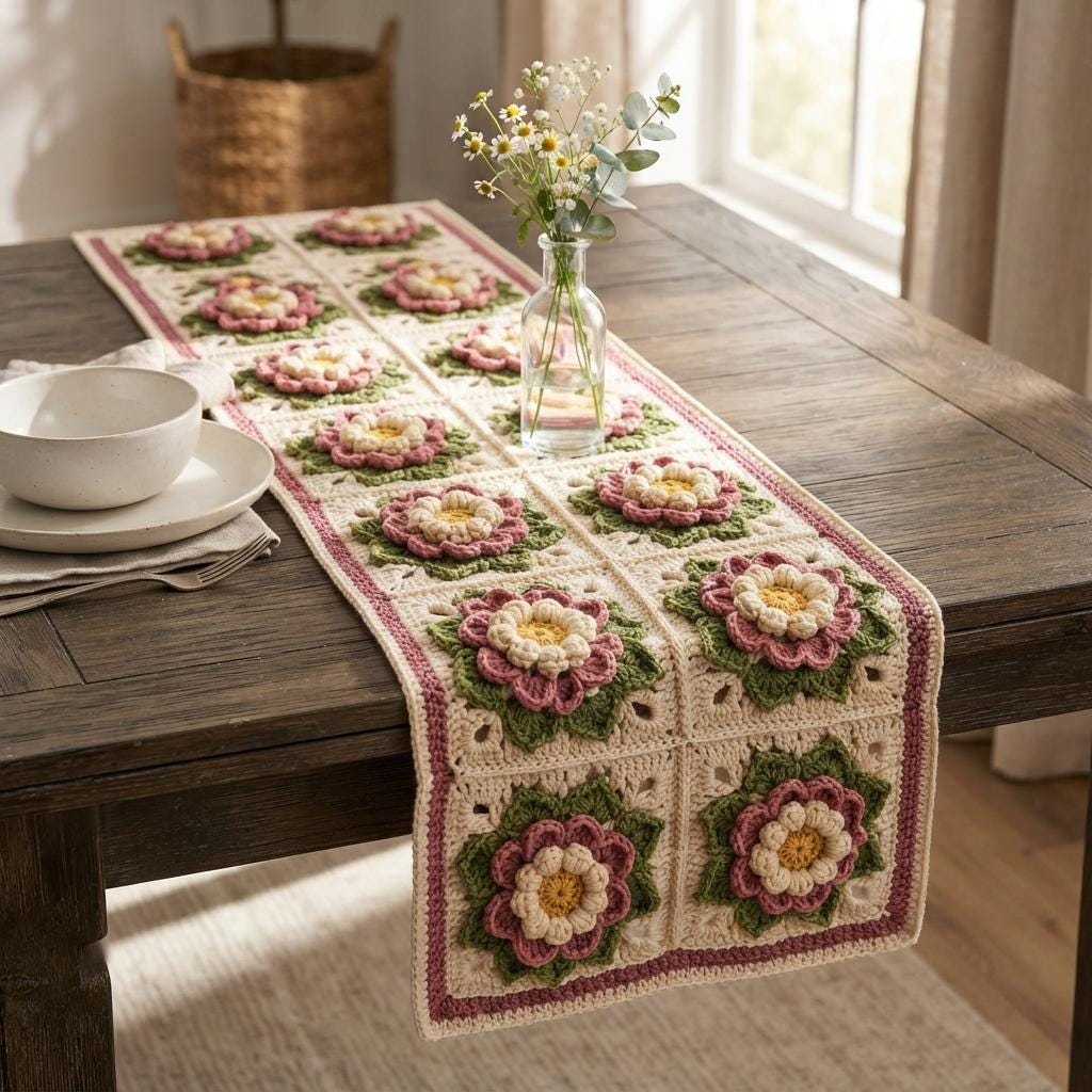 3D Floral Petals Granny Square Crochet Pattern
