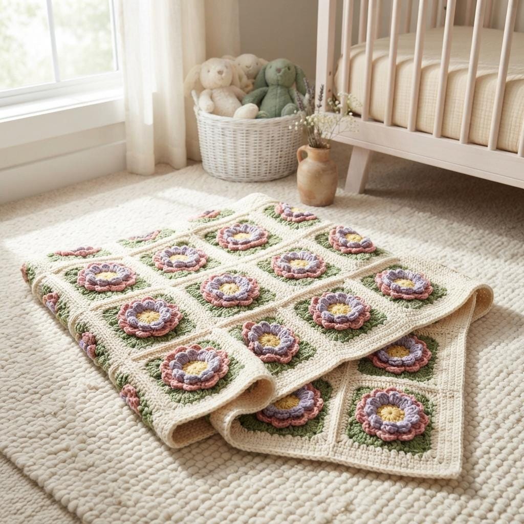 3D Floral Petals Granny Square Crochet Pattern