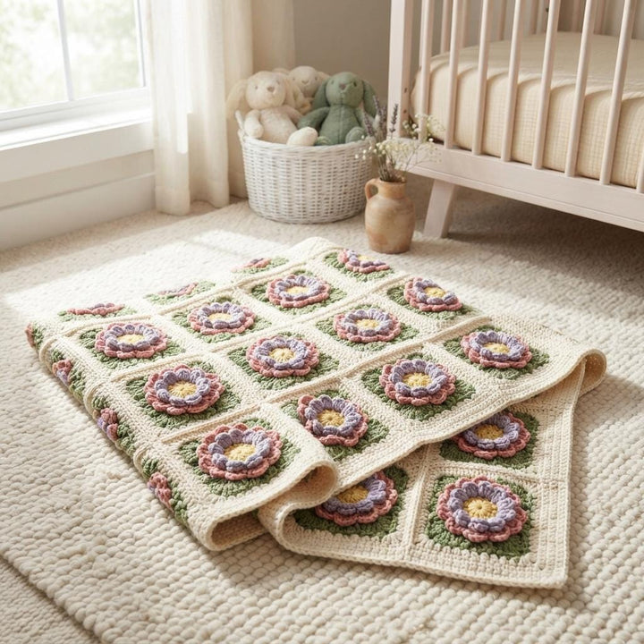 3D Floral Petals Granny Square Crochet Pattern