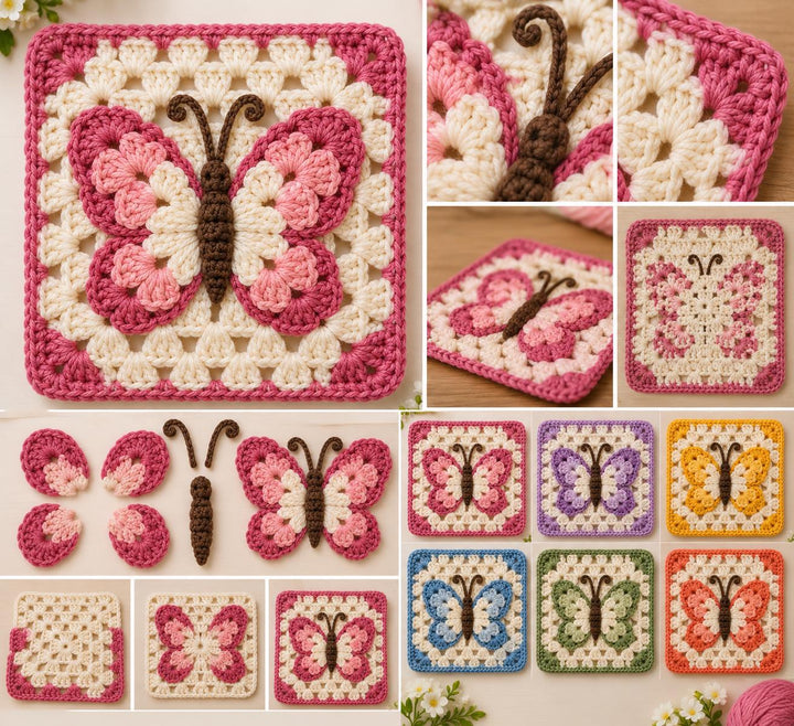 3D Butterfly Floral Granny Square Crochet Pattern