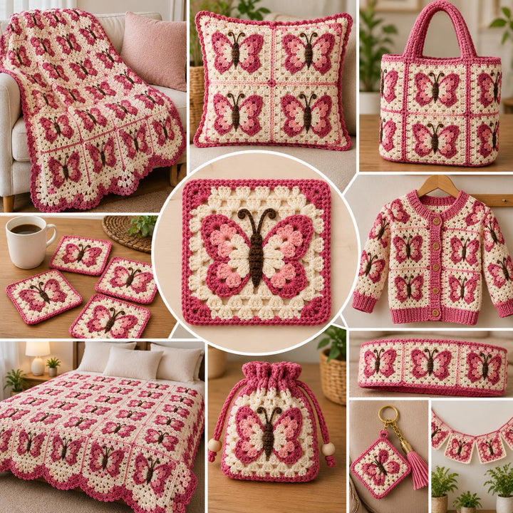 3D Butterfly Floral Granny Square Crochet Pattern