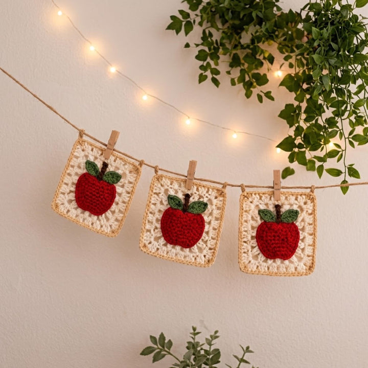 Apple Coaster Granny Square Crochet Pattern