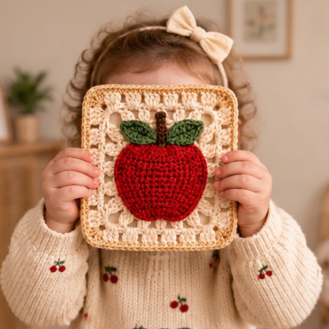 Apple Coaster Granny Square Crochet Pattern