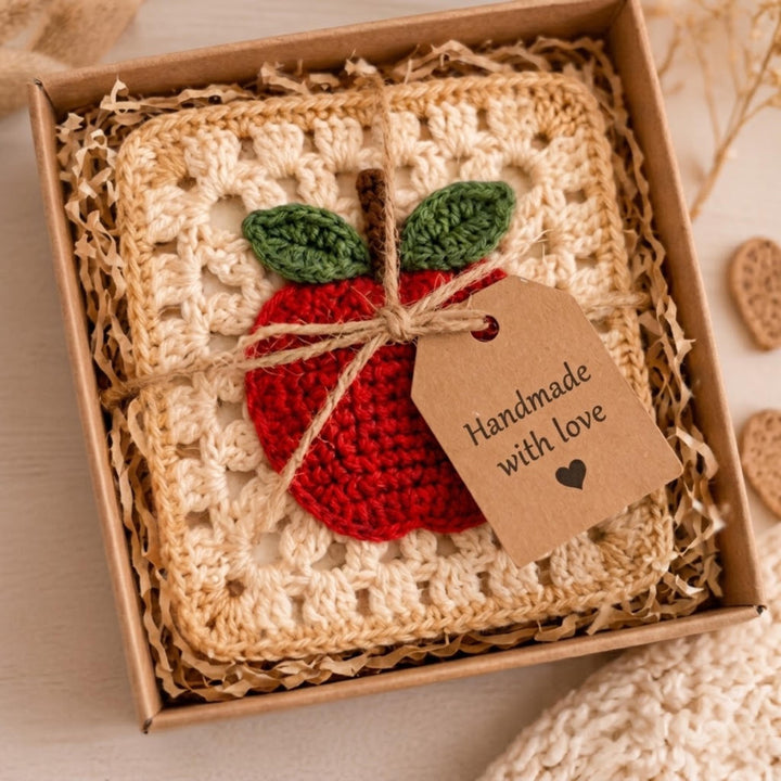 Apple Coaster Granny Square Crochet Pattern
