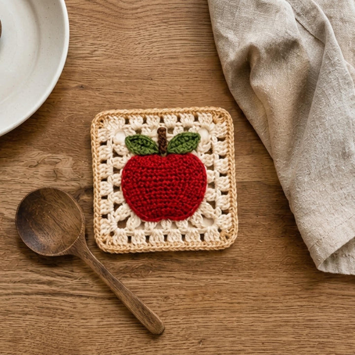 Apple Coaster Granny Square Crochet Pattern