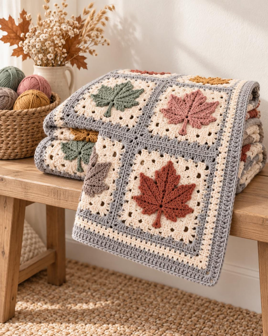 Autumn Maple Leaf Granny Square Blanket Crochet Pattern