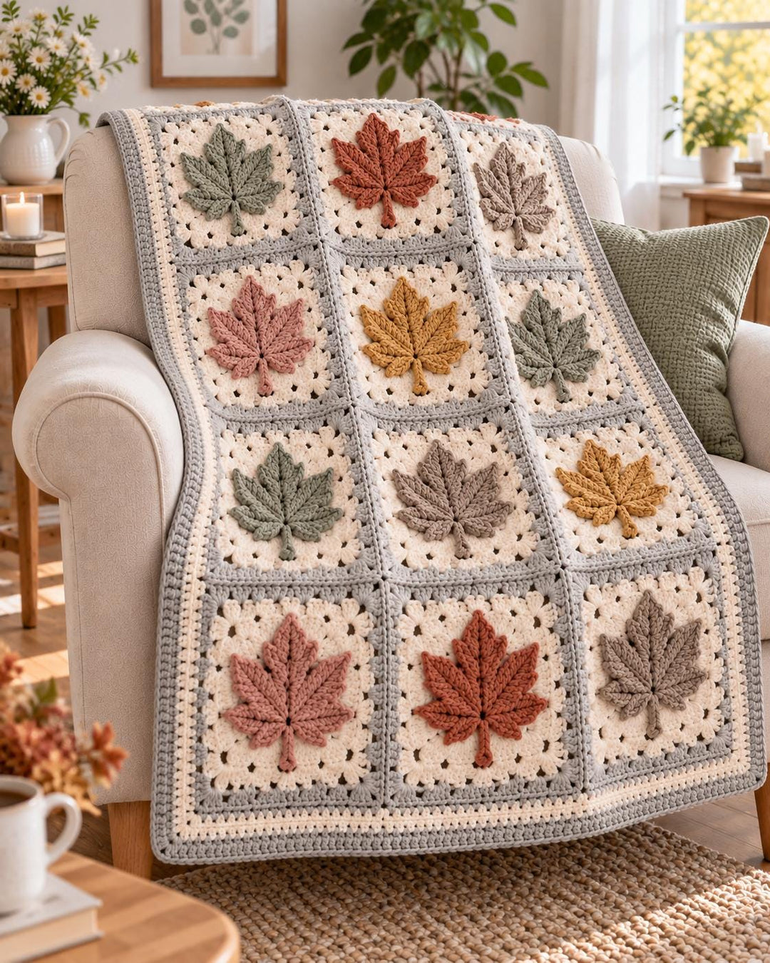 Autumn Maple Leaf Granny Square Blanket Crochet Pattern