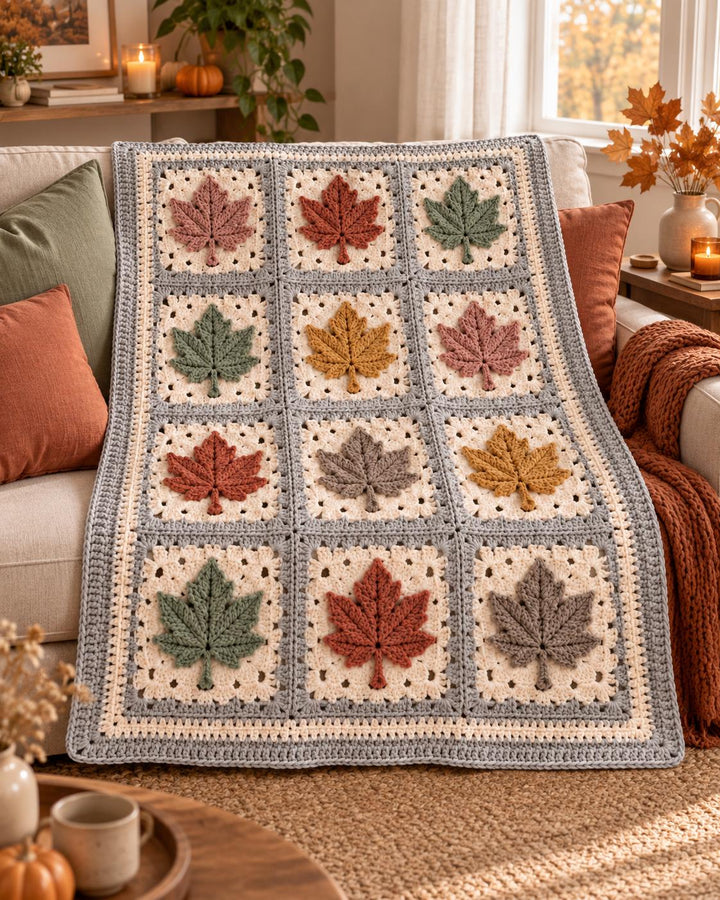 Autumn Maple Leaf Granny Square Blanket Crochet Pattern