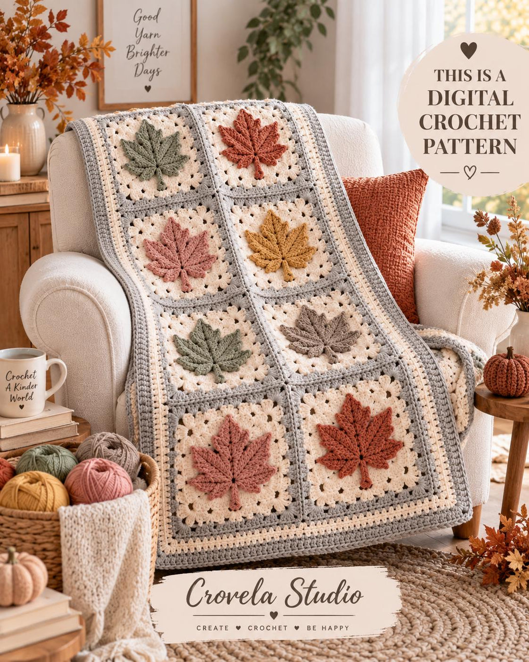 Autumn Maple Leaf Granny Square Blanket Crochet Pattern