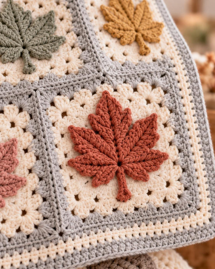 Autumn Maple Leaf Granny Square Blanket Crochet Pattern