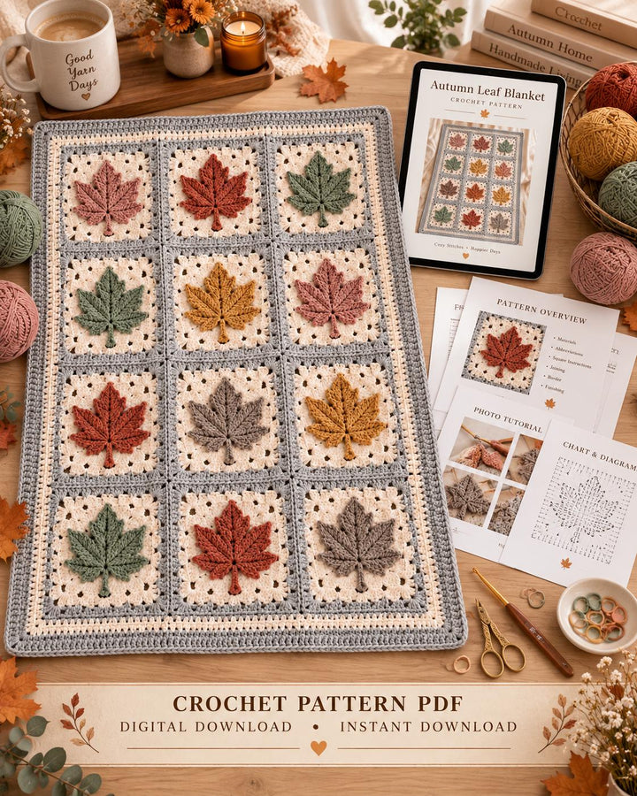 Autumn Maple Leaf Granny Square Blanket Crochet Pattern