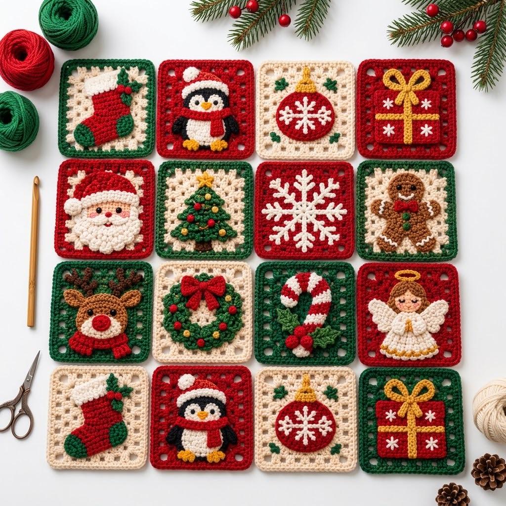 12 in 1 Christmas Granny Square Crochet Pattern V2