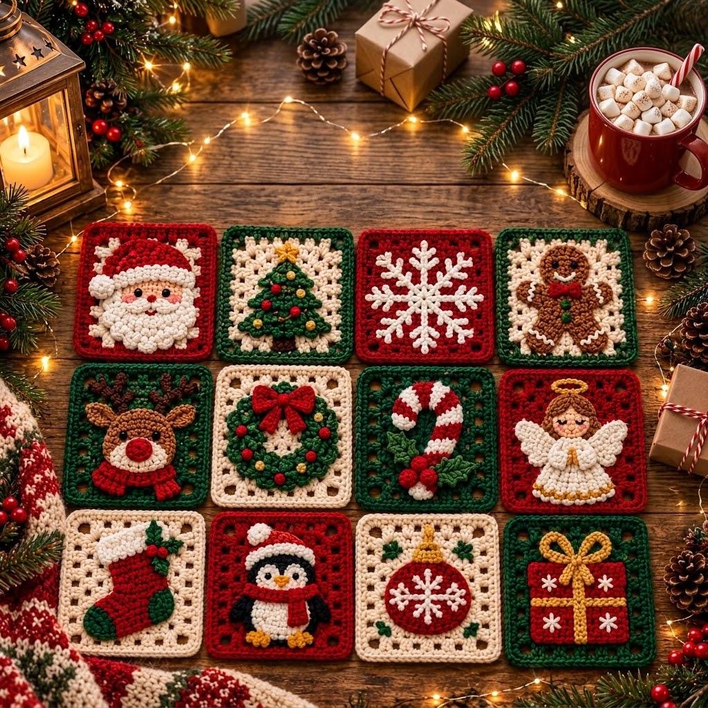 12 in 1 Christmas Granny Square Crochet Pattern V2