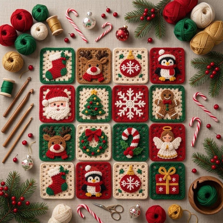 12 in 1 Christmas Granny Square Crochet Pattern V2