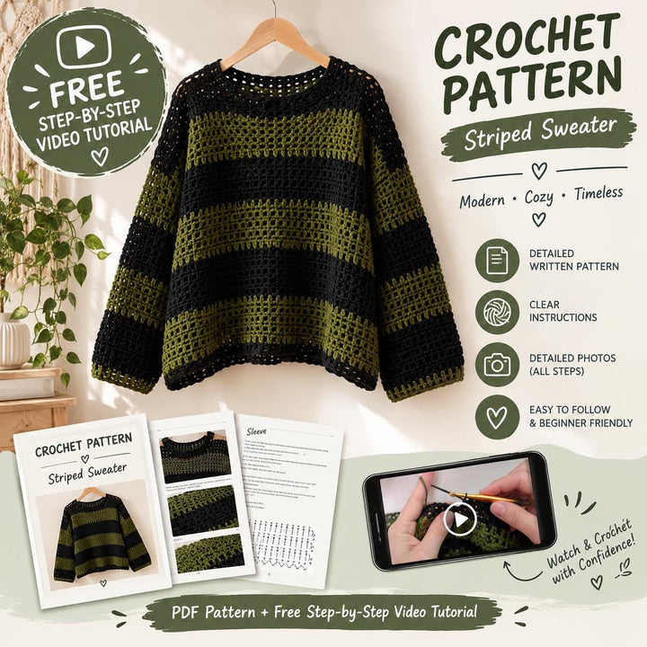 Oversized Striped Mesh Sweater Crochet Pattern