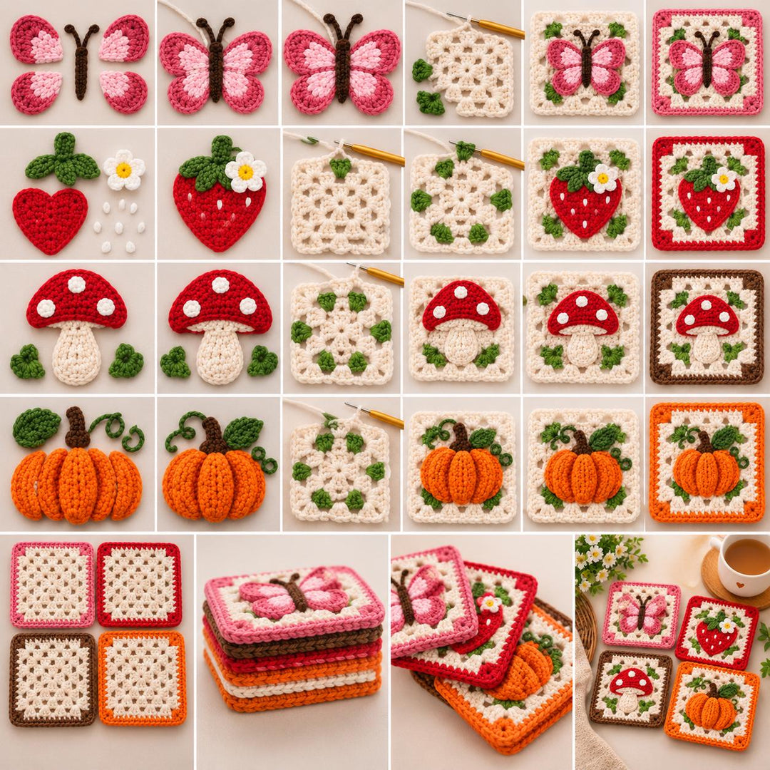 4 in 1 Butterfly Fruit Coaster Granny Square Crochet Pattern