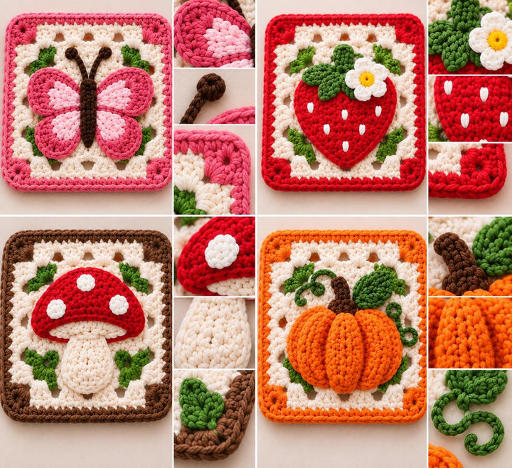 4 in 1 Butterfly Fruit Coaster Granny Square Crochet Pattern