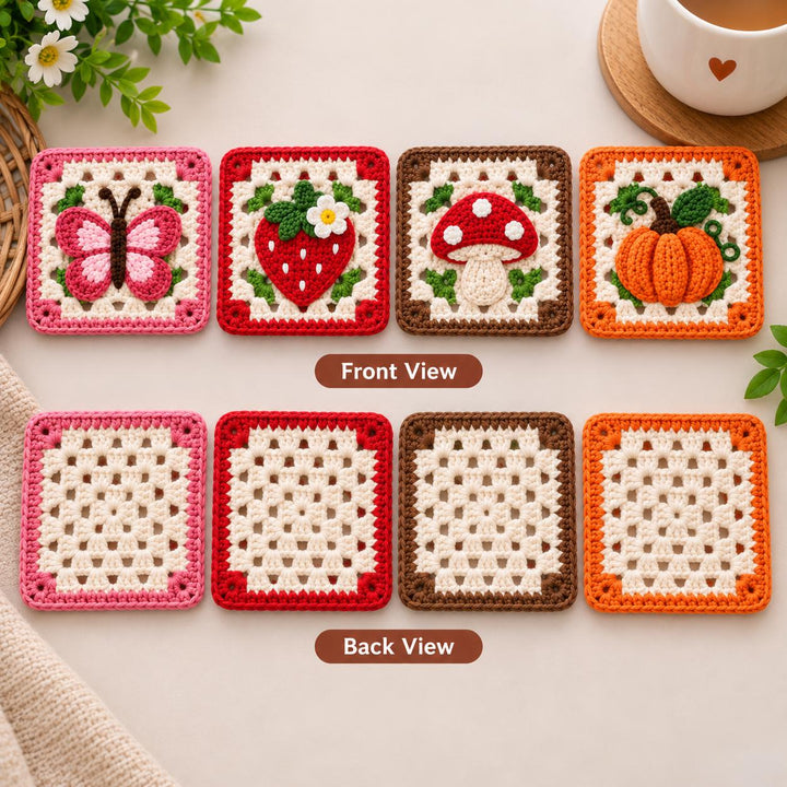 4 in 1 Butterfly Fruit Coaster Granny Square Crochet Pattern