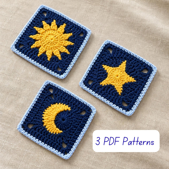 3 in 1 Sun Moon Star Granny Square Crochet Pattern