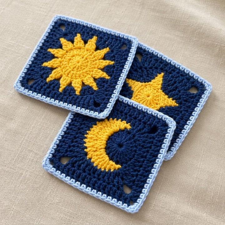 3 in 1 Sun Moon Star Granny Square Crochet Pattern