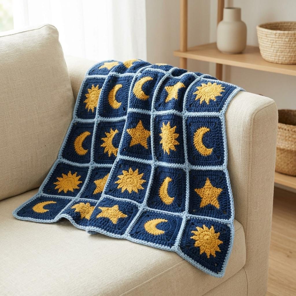 3 in 1 Sun Moon Star Granny Square Crochet Pattern