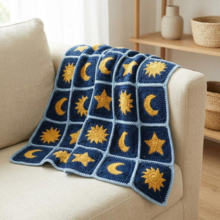 3 in 1 Sun Moon Star Granny Square Crochet Pattern