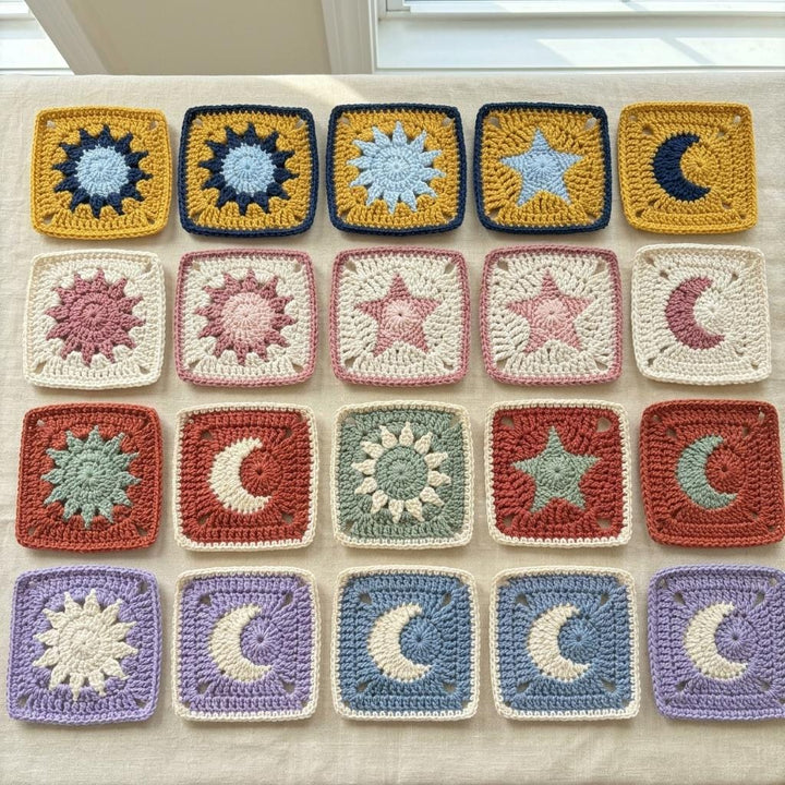 3 in 1 Sun Moon Star Granny Square Crochet Pattern