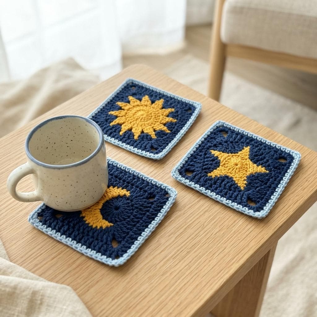 3 in 1 Sun Moon Star Granny Square Crochet Pattern