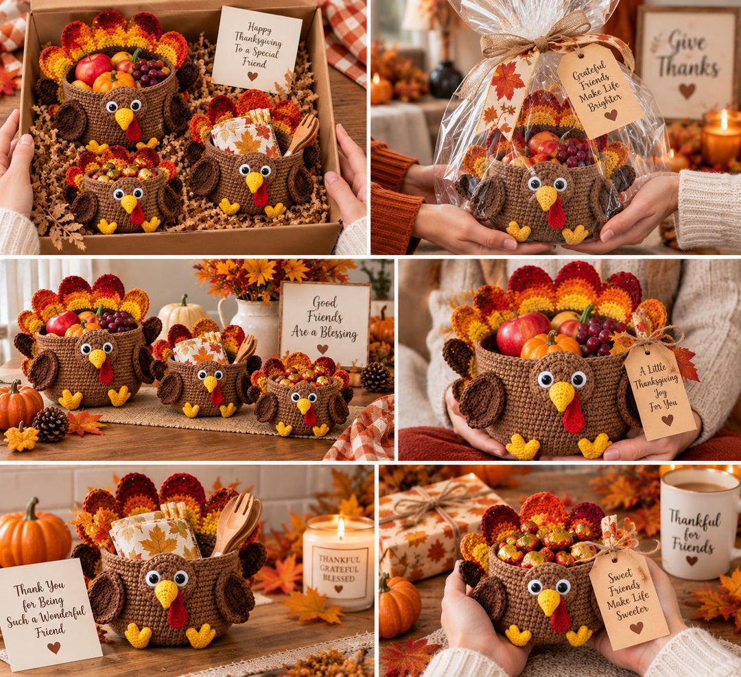 3 In 1 Thanksgiving Turkey Basket Crochet Pattern