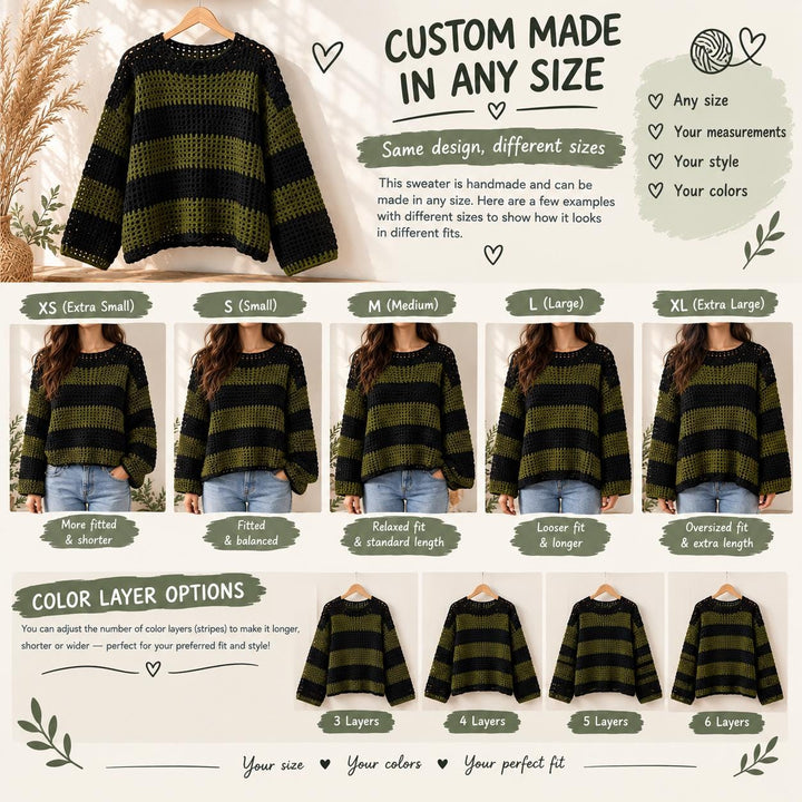 Oversized Striped Mesh Sweater Crochet Pattern