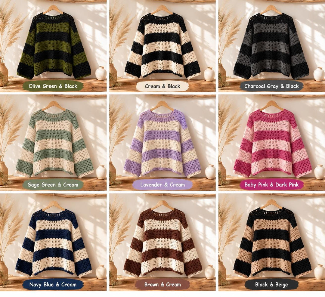 Oversized Striped Mesh Sweater Crochet Pattern