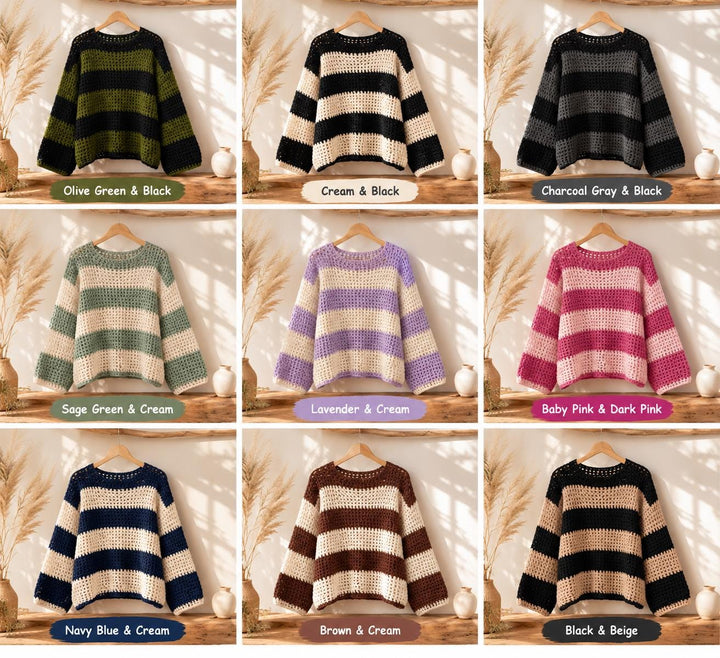 Oversized Striped Mesh Sweater Crochet Pattern