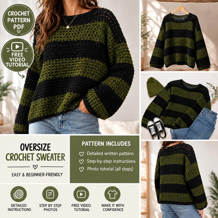 Oversized Striped Mesh Sweater Crochet Pattern