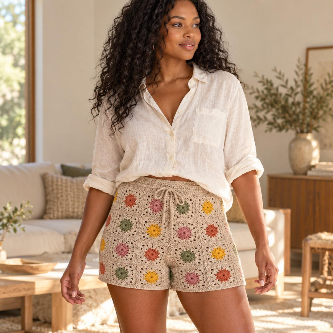 Boho Granny Square Shorts Crochet Pattern for Women